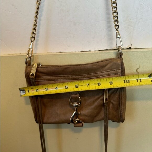 Rebecca Minkoff Mini MAC Leather Crossbody Bag Shoulder Chain Strap Tan Zip Tote - Picture 14 of 16